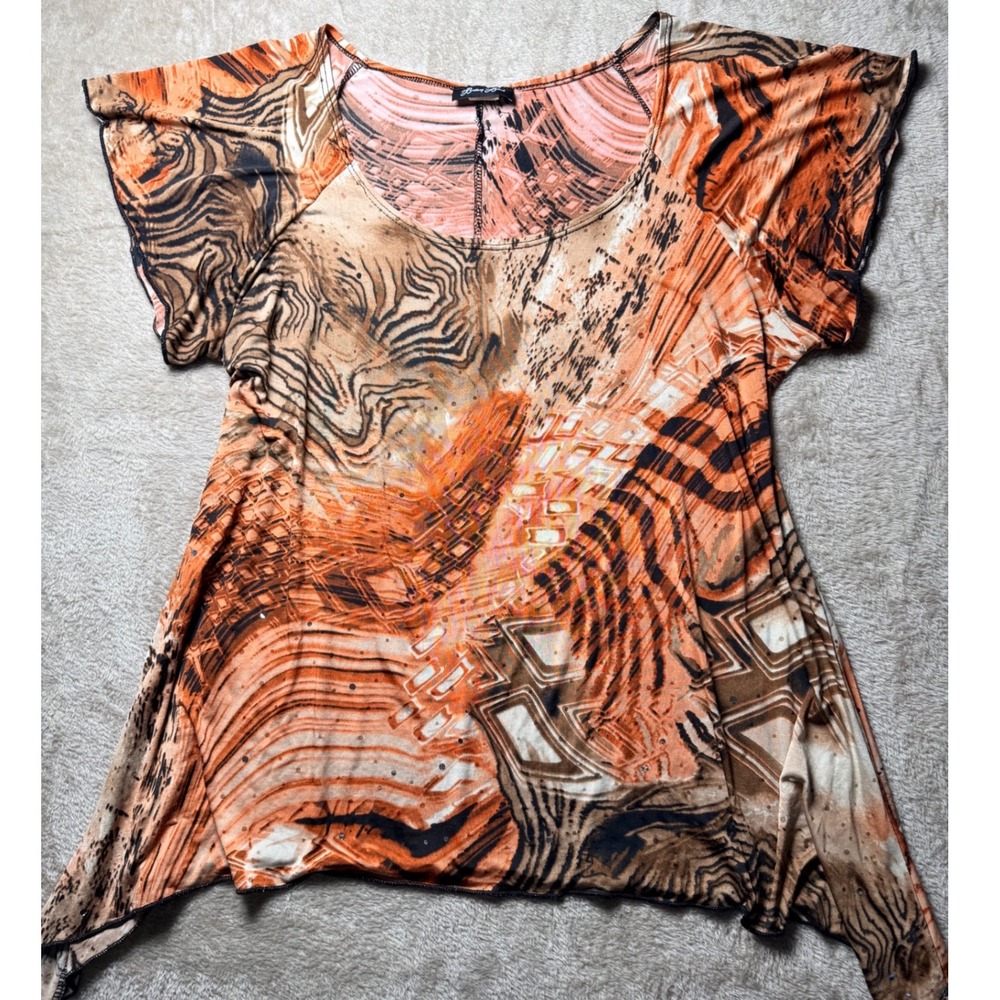 Y2K Brittany Black Abstract Animal Print Rhinestone Sharkbite Hem Top Boho